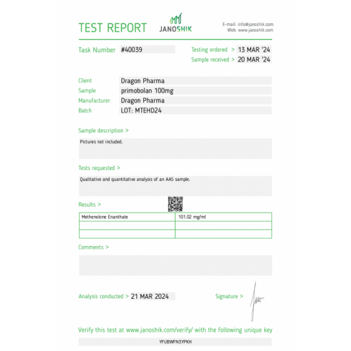 Primobolan 100 (Primobolan) - Methenolone Enanthate - Dragon Pharma, Europe