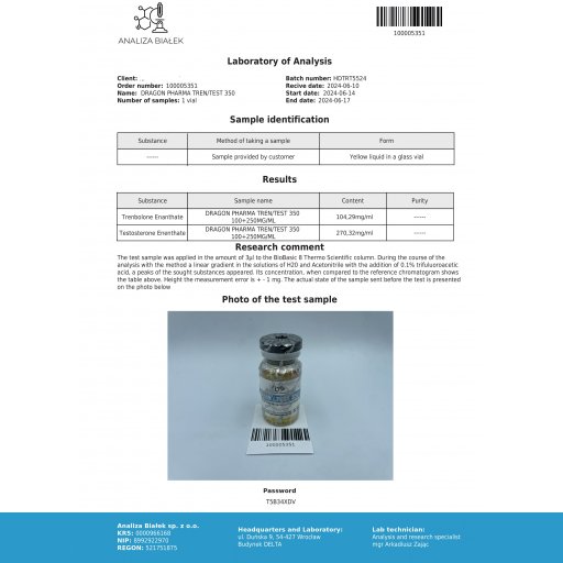 Tren/Test 350 - Trenbolone Enanthate 100mg and Testosterone Enanthate 250mg - Dragon Pharma, Europe